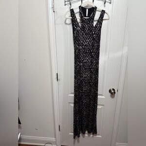 NWT RVCA Rite Moves Maxi Dress Size XS‎ Juniors Black Print Built In Bra Viscose